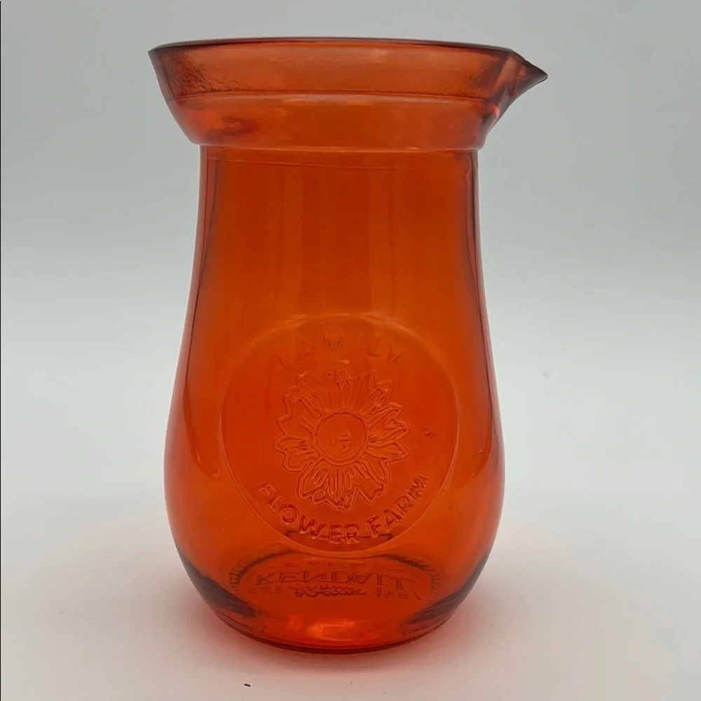Vintage Kendall Farms Orange Glass Family Flower Farm 6